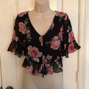 Top black floral chiffon